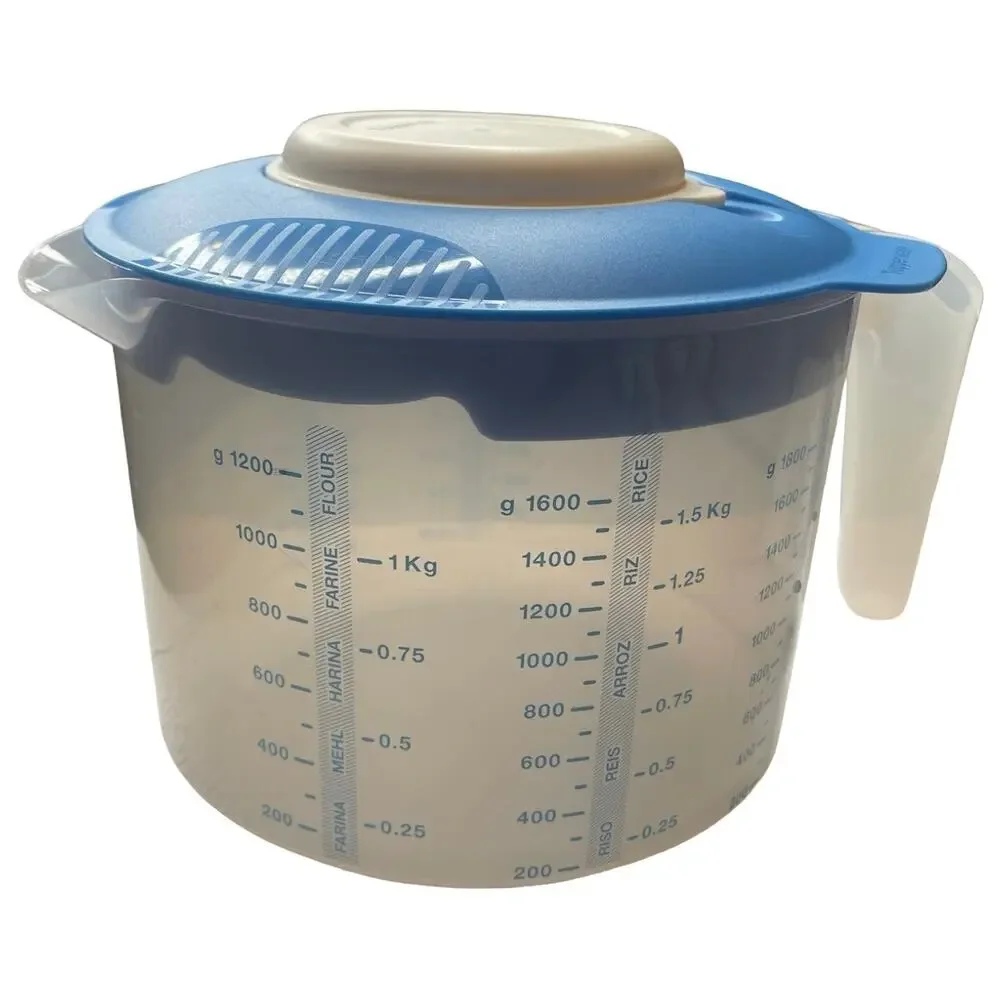Tupperware Mix N Stor 8 Cup Measuring Pitcher Blue Splatter Lid 7713 7714